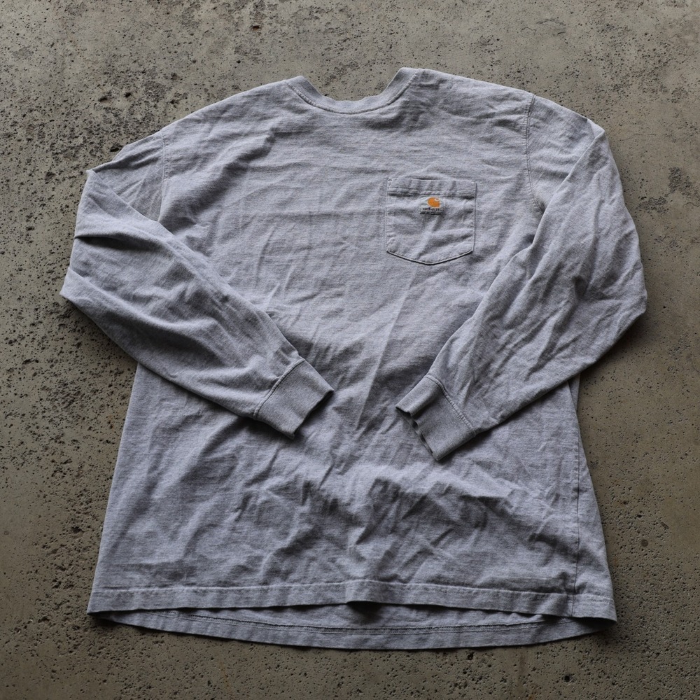 Carhartt Long Sleeve Pocket T-Shirt Heather Gray Original Fit Workwear Size M